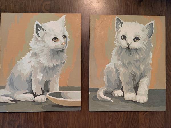 Vintage '60s Paint by Numbers Oil Kittens -PBN 1