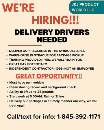 Needed Independent Delivery Contractor for Syracuse Area 1