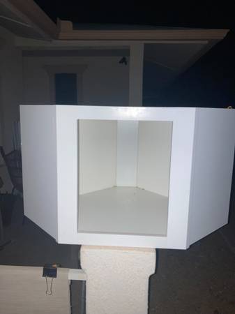 2 Separate White Corner Kitchen Cabinets 1