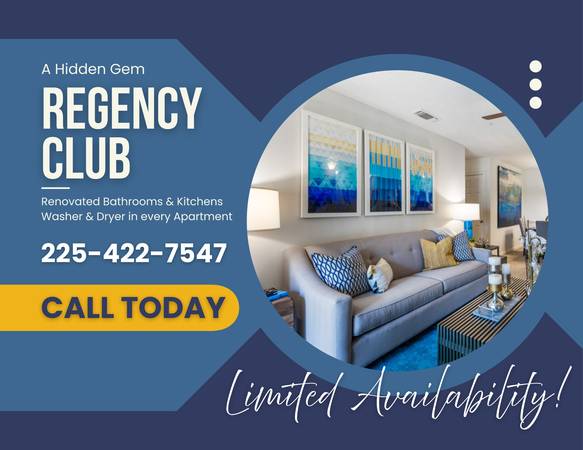 $1,030 / 1br - 650ft2 - RENOVATED with WASHER & DRYER -  Spacious 1 Bed / 1 Bath (Regency Club Apartment Homes)63678527338497120