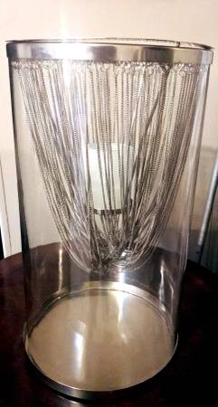 Arteriors Tall Round Hurricane Chain Draped Candle Holder Pillar Nicke 1