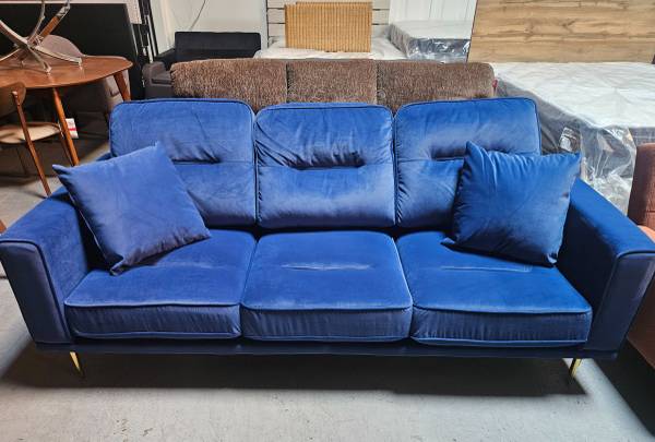 Comfy blue velvet sofa 1