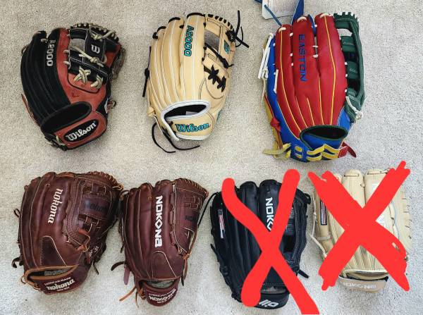 SOFTBALL BASEBALL GLOVES MITTS RHT Nokona Wilson A2000 Easton Nocona Glove Mitt 1