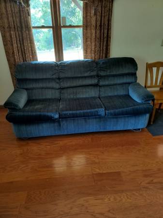 Blue three cushion couch 1