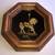 Gold carousel horse artwork, wire & etched metal in solid walnut frame 1 thumbnail