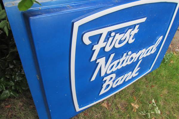 1950's First National Bank Embossed SIGN 1