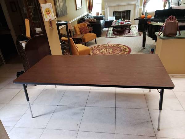 Virco Rectangle Height Adjustable 72" x 36" Activity Table Desk walnut 1