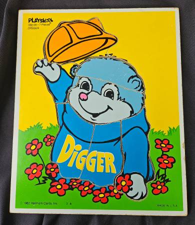 1982 Vintage Playskool Digger 7 Piece Wooden Puzzle 1