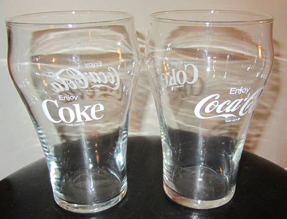 Lot of 2 -Vintage 1970s Large White Logo Enjoy Coca-Cola Coke Glasses 1
