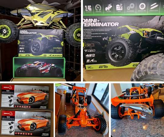 Rc cars 5 are new in box never used the 1/5 scale rock crawler is used 1