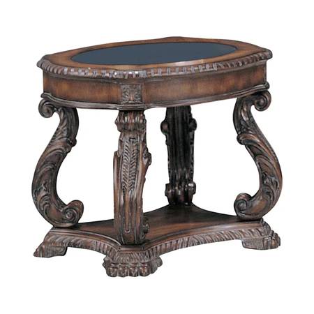 NEW Ornate end table end tables antique brown wood glass top CO-3891 1