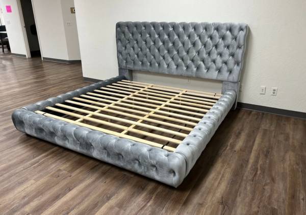 NEW IN BOX- King & Queen Size Platform Grey Platform Bed Framen 1