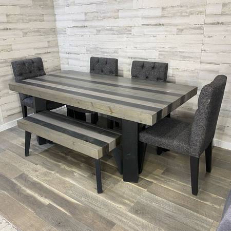 Rustic dining set gray & black stripe- delivery available 1