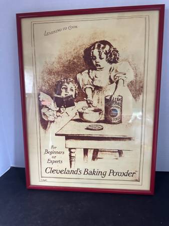 Cleveland’s Baking Powder 1898 Advertising Print Learning to Cook Framed 16x12 1