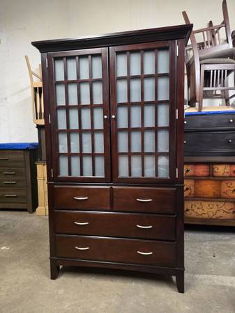 Dark Cherry Armoire / Wardrobe with Glass Doors 1