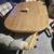 WOOD TABLE WITH INSERT AND 4 ROLLING LEATHER CHAIRS 1 thumbnail