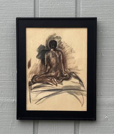 Unsigned Charcoal Drawing Pencil Art On Paper Wall Hanging Frame Decor 1