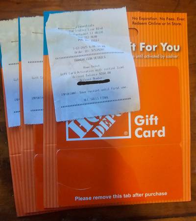 3 HOME DEPOT GIFT CARDS $300 VALUE 1