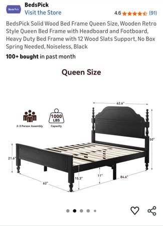 Title: Queen Solid Wood Bed Frame – Black (Brand New, Needs Small Repair)
 1