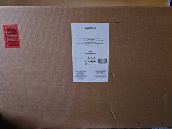 New/unopened Amazon Basics 27 Inch IPS Monitor, 1080P, 100Hz, Built-in 1