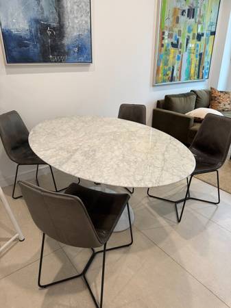 White Carrera Marble Oval Tulip Dining Table - 67" X 43" - Sealed 1