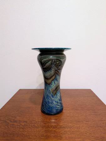 Glass Vase Unique Hand Blown Art 11” – signed by artist 1