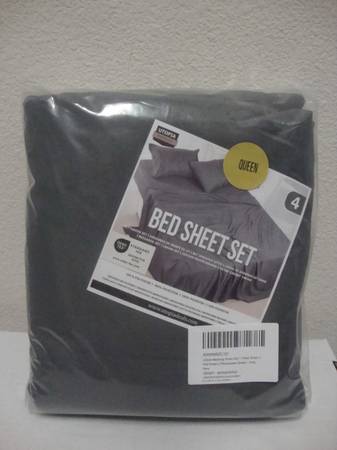 (4) - Piece - Queen - Grey Bed Sheet Set - (New) 1