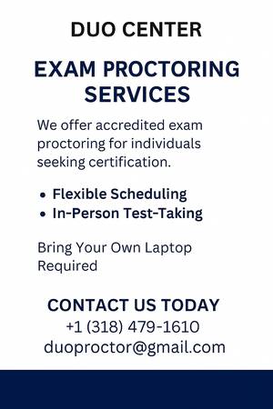 📚 Exam Proctoring – Flexible Scheduling – In-Person Testing – Duo Cen 1