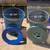 Blue 32 gal expanded metal trash receptacle and green 22 gal cans 2 thumbnail