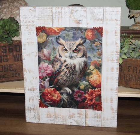 NEW Large Colorful Eclectic BOHO Farmhouse Owl & Floral Wall Decor 1