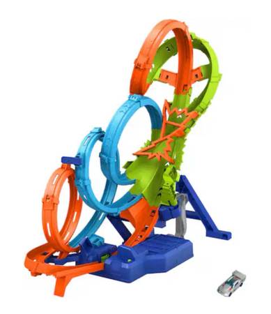 Hot Wheels Action 4-Loop Crash Out Track Set with Motorized Booster & 1:64 Scale 1