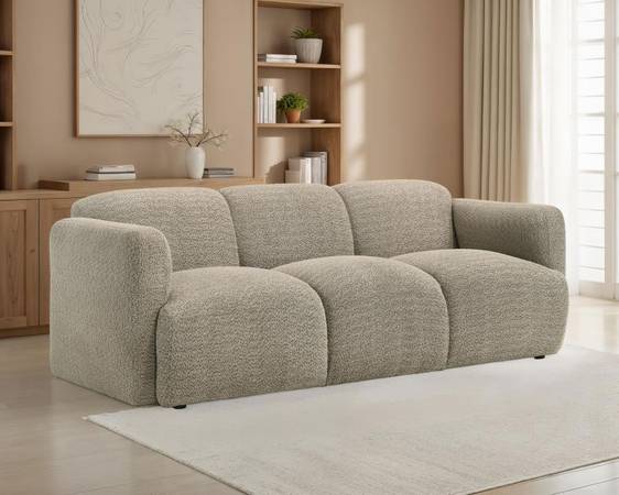 Beautiful Three-Seat Sofa in Soft Textured Brown Fabric! 1