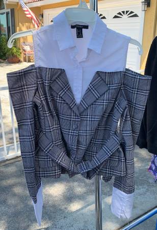 ₊· ꒰💼 Forever 21 White Blouse & Gray Plaid Blazer Set (Small)˚₊· 1