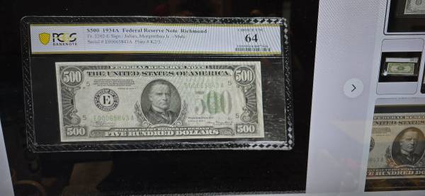 $500 1934A Federal Reserve note. 1