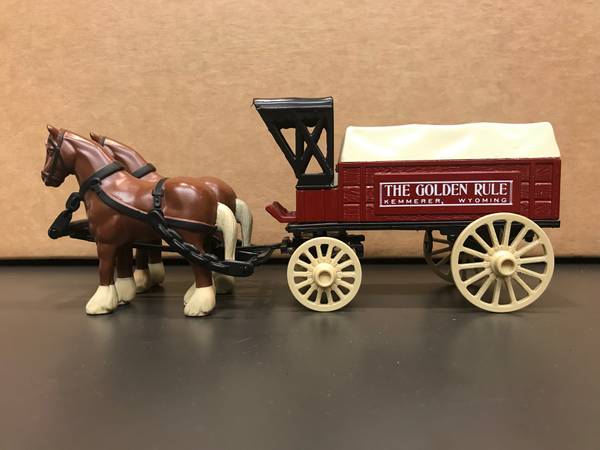 Vintage ERTL "The Golden Rule" Kemmerer, Wyoming Horse & Wagon Coin Ba 1