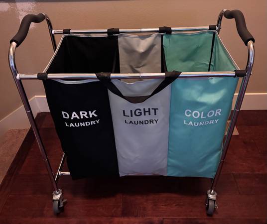 Large Laundry Hamper with Wheels, 3 Section Laundry Bag Organizer 1