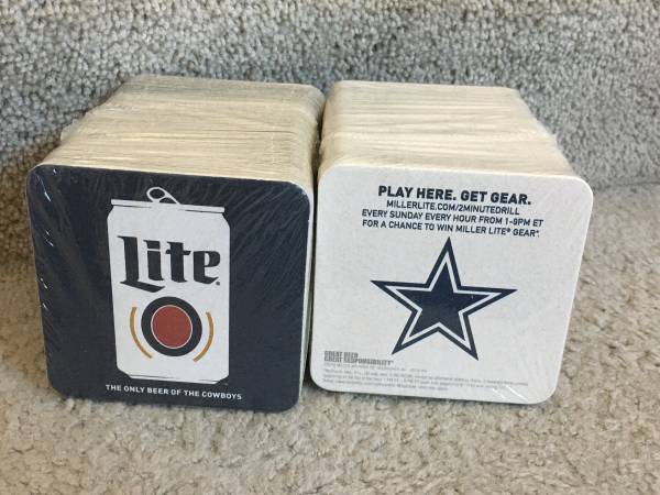 100 Beer Coasters SEALED Miller Brewing Dallas Cowboys $10 EACH 1