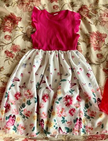 Beautiful Floral Dress, pink/white, girl size 6-7Y 1