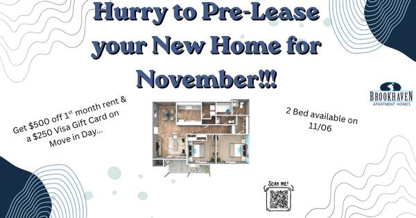 Now leasing 2 bed for November!!! 1