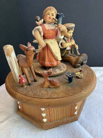 Revolving Wooden Swiss Music Box True Love - collectibles - by