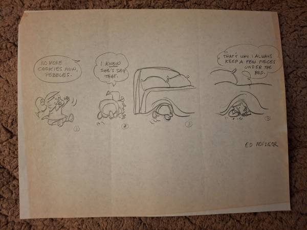 SIGNED Original The Flintstones Daily Comic Strip Preliminary Drawing. 1