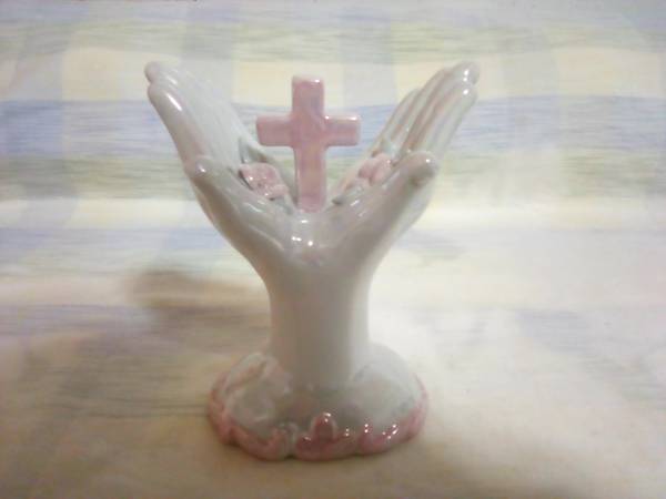Iridescent Cross In Hands Statue 1