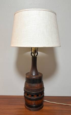 Vintage Antique Rustic Whiskey Wagon Barrel Wheel Hub Table Lamp 1