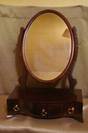 Vintage 1980s Mahogany Vanity Table with Oval Mirror & Single Drawer - 1