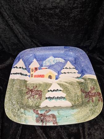 Vintage Italian Handpainted Winter Tray 1