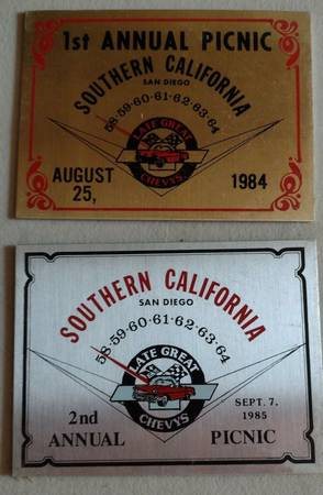 Vintage Southern California San Diego Dash Plaque Late Great Chevys 1