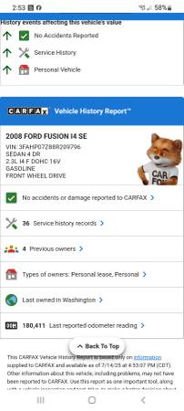 FULLY LOADED FORD FUSION REMOTE START COLD AC  CARFAX - $2,50063618455154945121