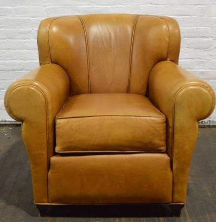 FRENCH STYLE LEATHER CHANNEL BACK CLUB LOUNGE CHAIR 1