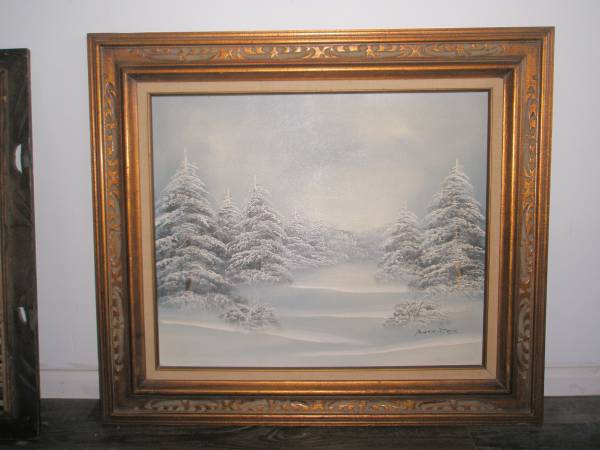 1989 Barrister oil Tree  Snow drifts painting 1