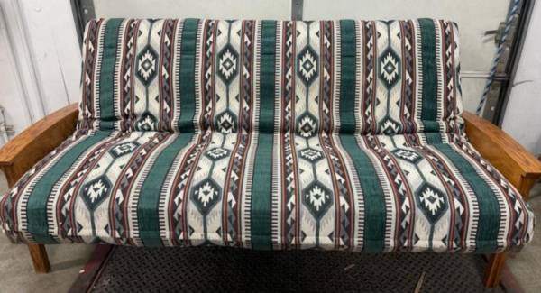 Full-Size Wooden Mission Frame Futon Sofa with Southwestern Pattern 500 obo trad 1